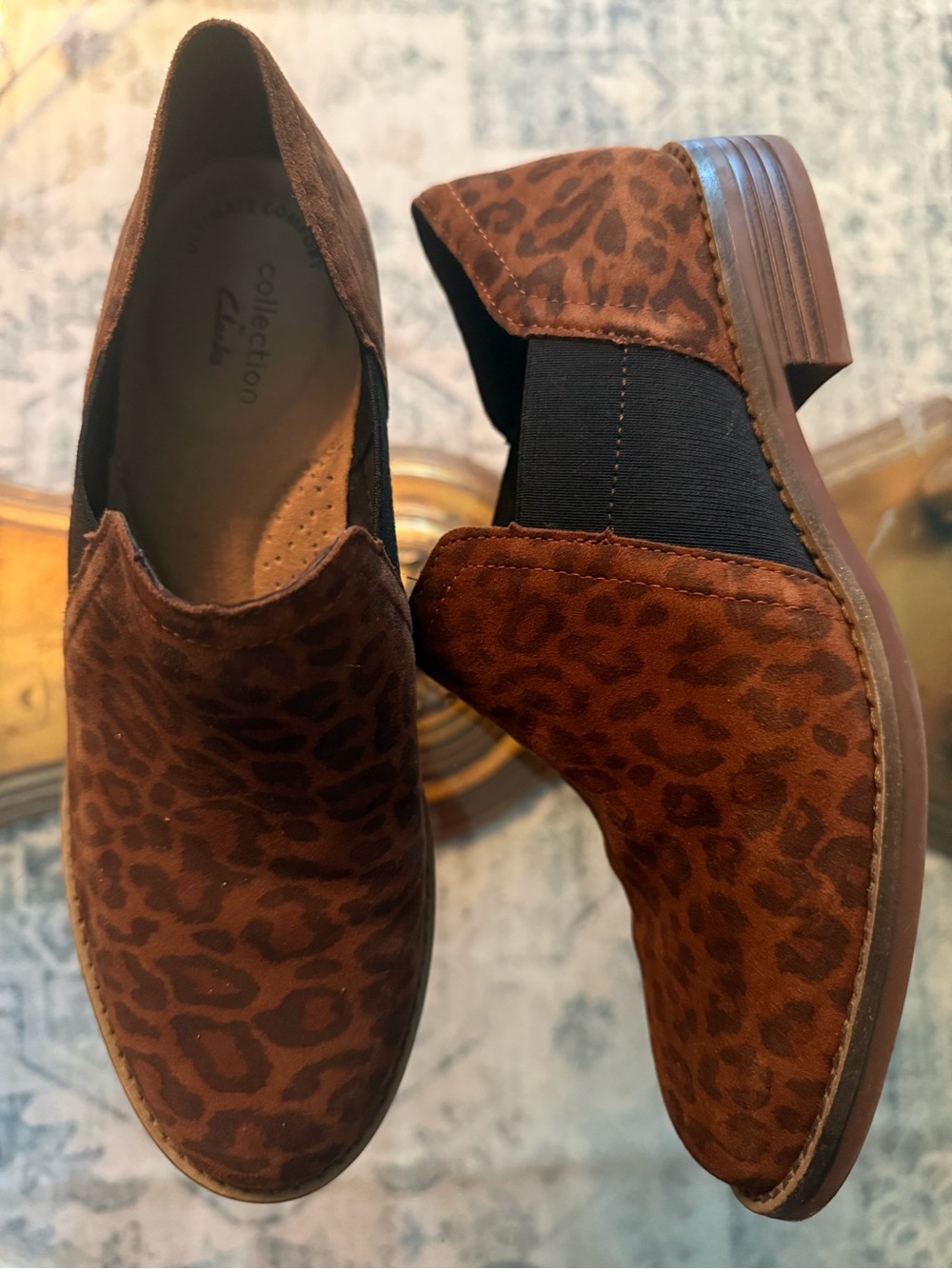 Clarks Camzin Step Ankle Boots Brown Leopard Suede Fall Casual Boho 7